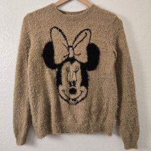 Minnie Mouse Tan Pullover Crewneck Fuzzy Sweater